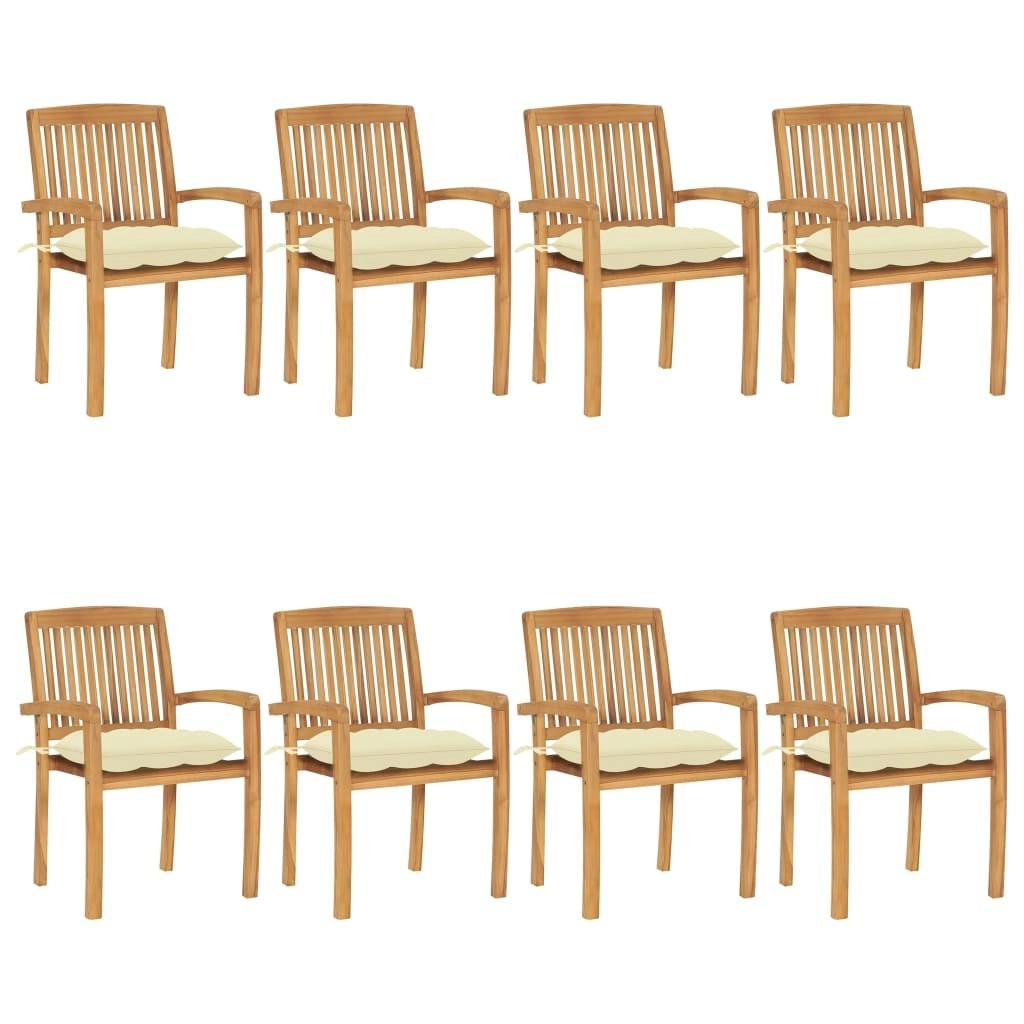 Stacking Garden Chairs with Cushions 8 pcs Solid Teak Wood 3073281