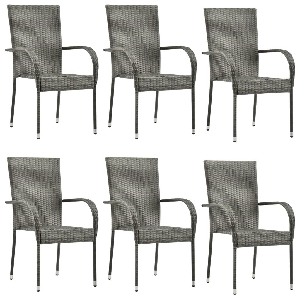 Stackable Outdoor Chairs 6 pcs Grey Poly Rattan 310088