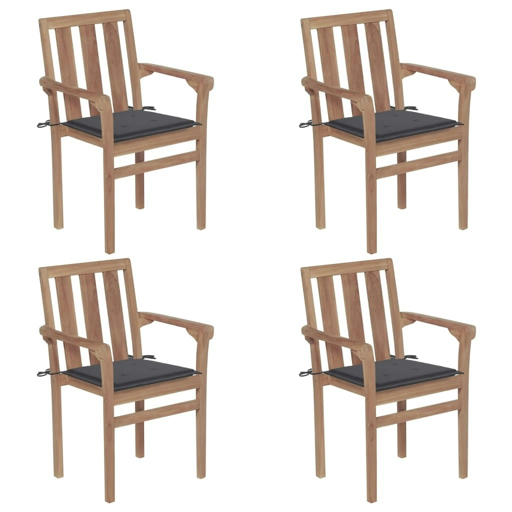 Stackable Garden Chairs with Cushions 4 pcs Solid Teak Wood 3073379