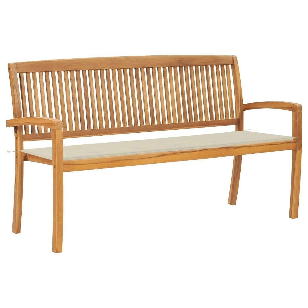 Stacking Garden Bench with Cushion 159 cm Solid Teak Wood 3063308