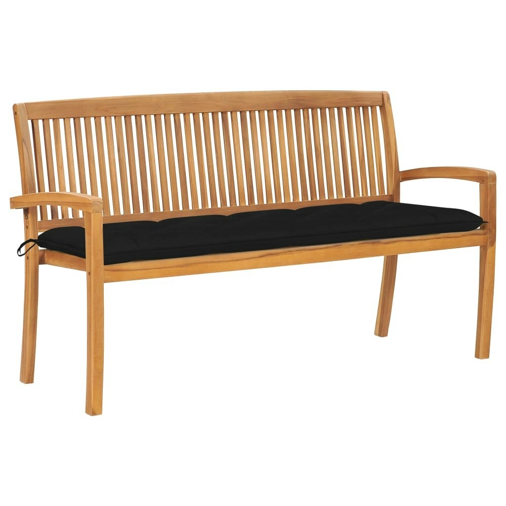 Stacking Garden Bench with Cushion 159 cm Solid Teak Wood 3063328