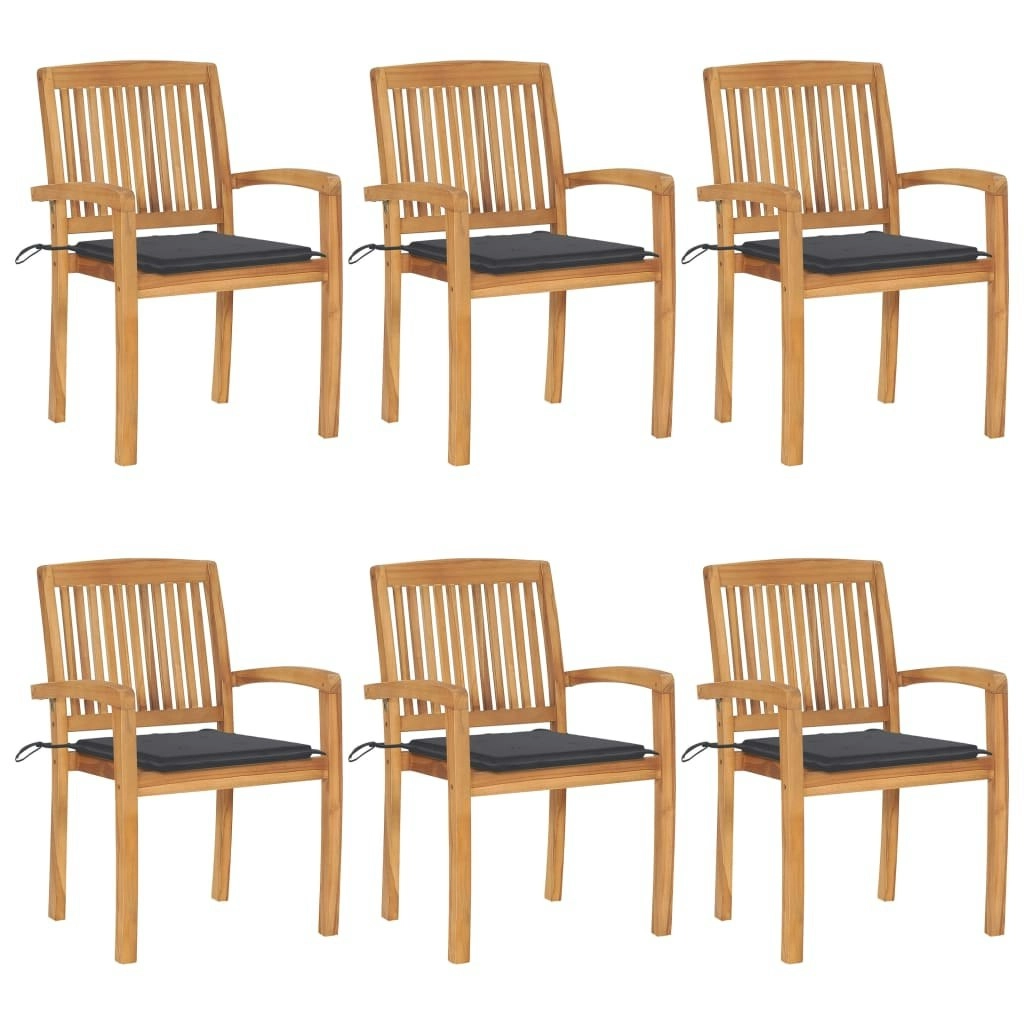 Stacking Garden Chairs with Cushions 6 pcs Solid Teak Wood 3073225