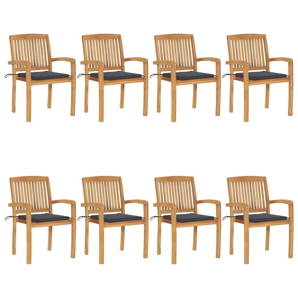 Stacking Garden Chairs with Cushions 8 pcs Solid Teak Wood 3073240