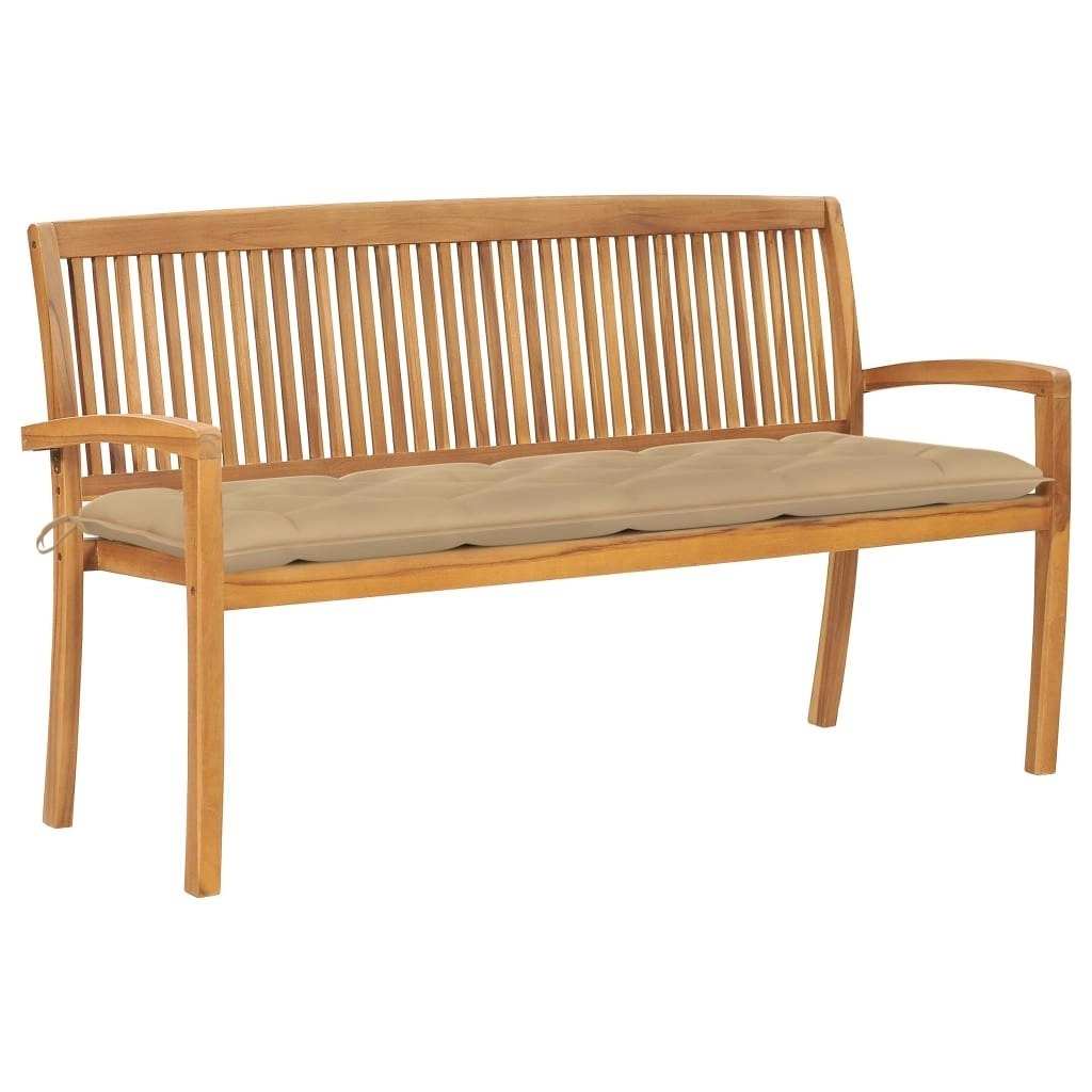 Stacking Garden Bench with Cushion 159 cm Solid Teak Wood 3063324