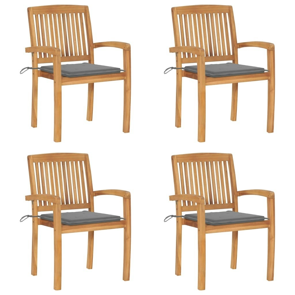 Stacking Garden Chairs with Cushions 4 pcs Solid Teak Wood 3073211