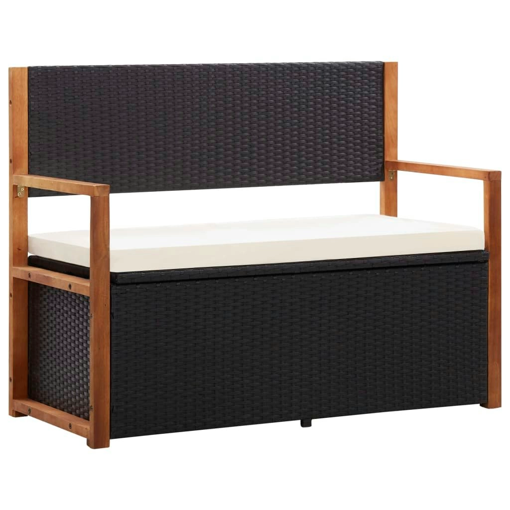 Storage Bench 115 cm Poly Rattan and Solid Acacia Wood Black 46010