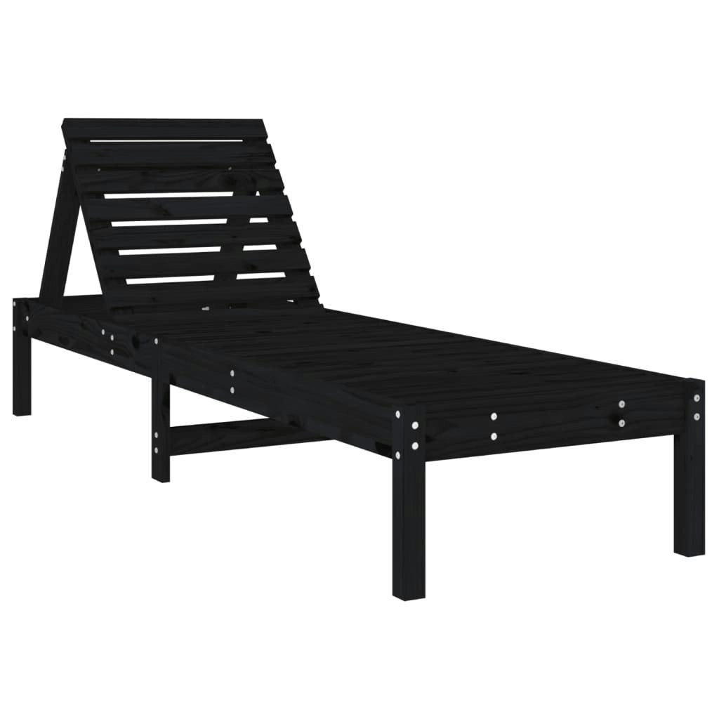 Sun Lounger Black 199.5x60x74 cm Solid Wood Pine 825073