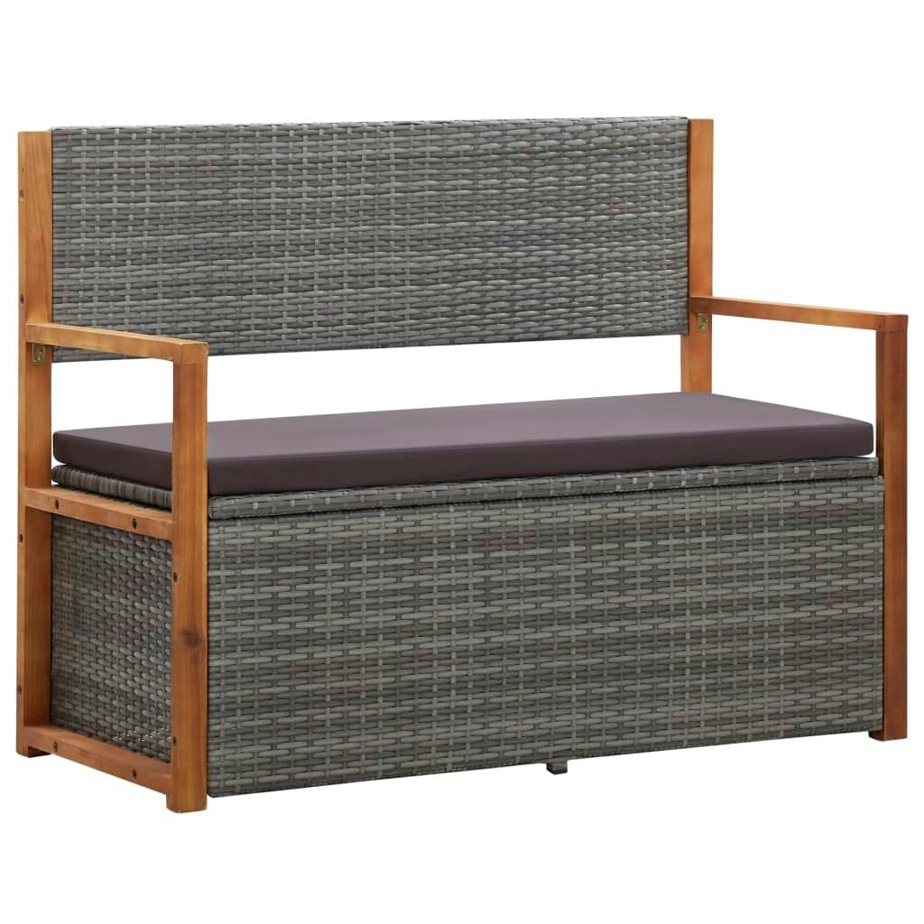 Storage Bench 115 cm Poly Rattan and Solid Acacia Wood Grey 46011