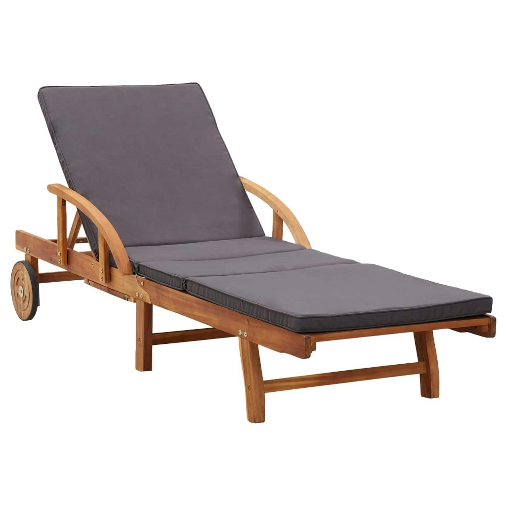 Sun Lounger with Cushion Solid Acacia Wood 46026