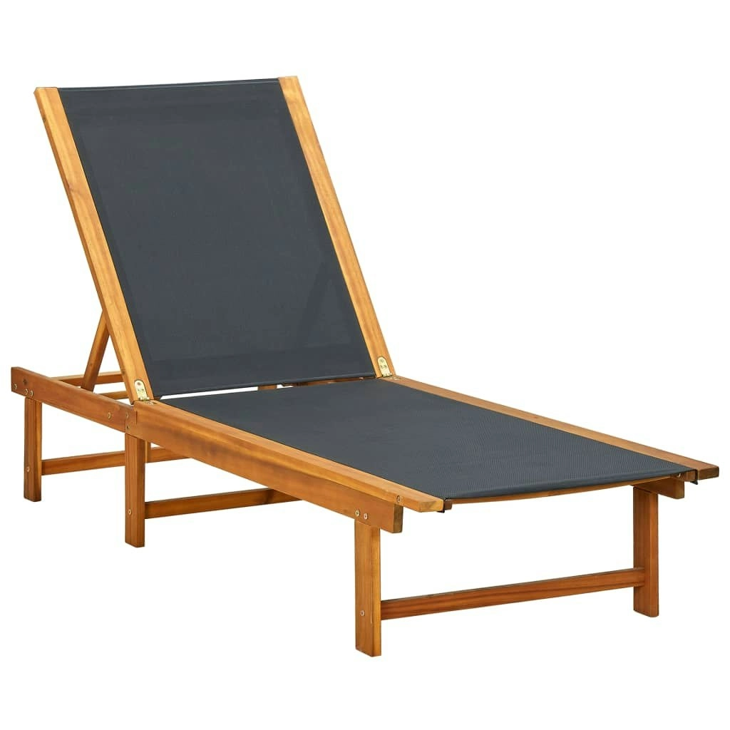 Sun Lounger Solid Acacia Wood and Textilene 41745