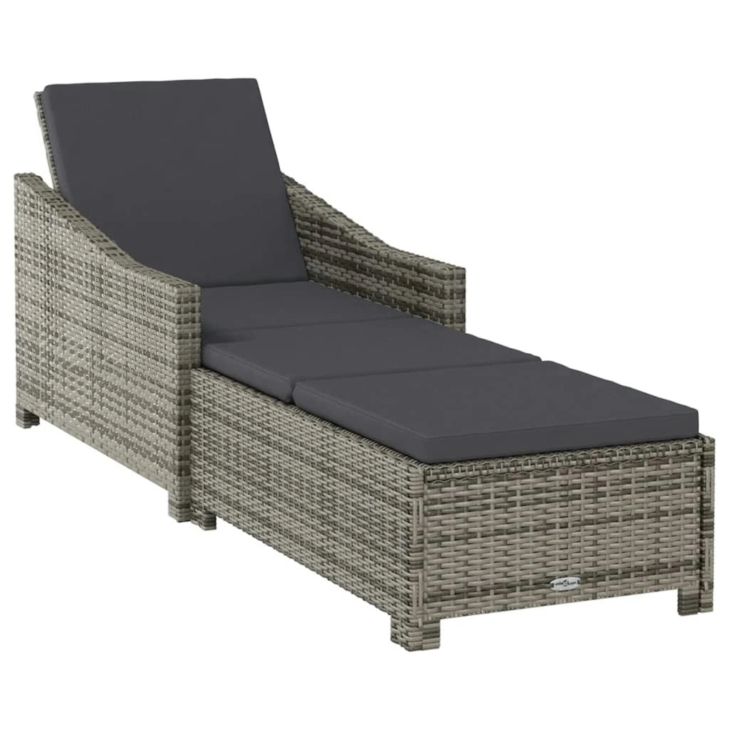 Sun Lounger with Dark Grey Cushion Poly Rattan Grey 317180