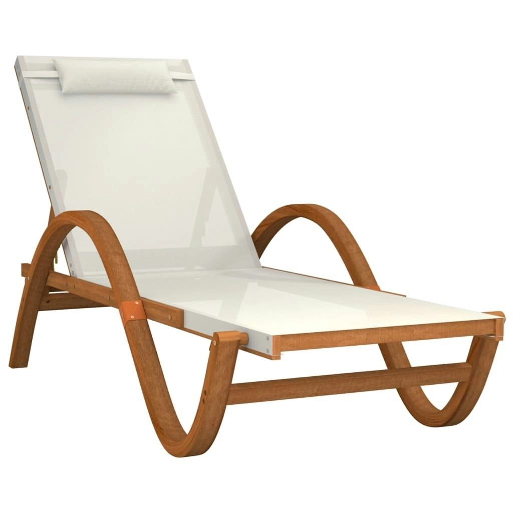 Sun Lounger with Pillow White Textilene and Solid Wood Poplar 363475