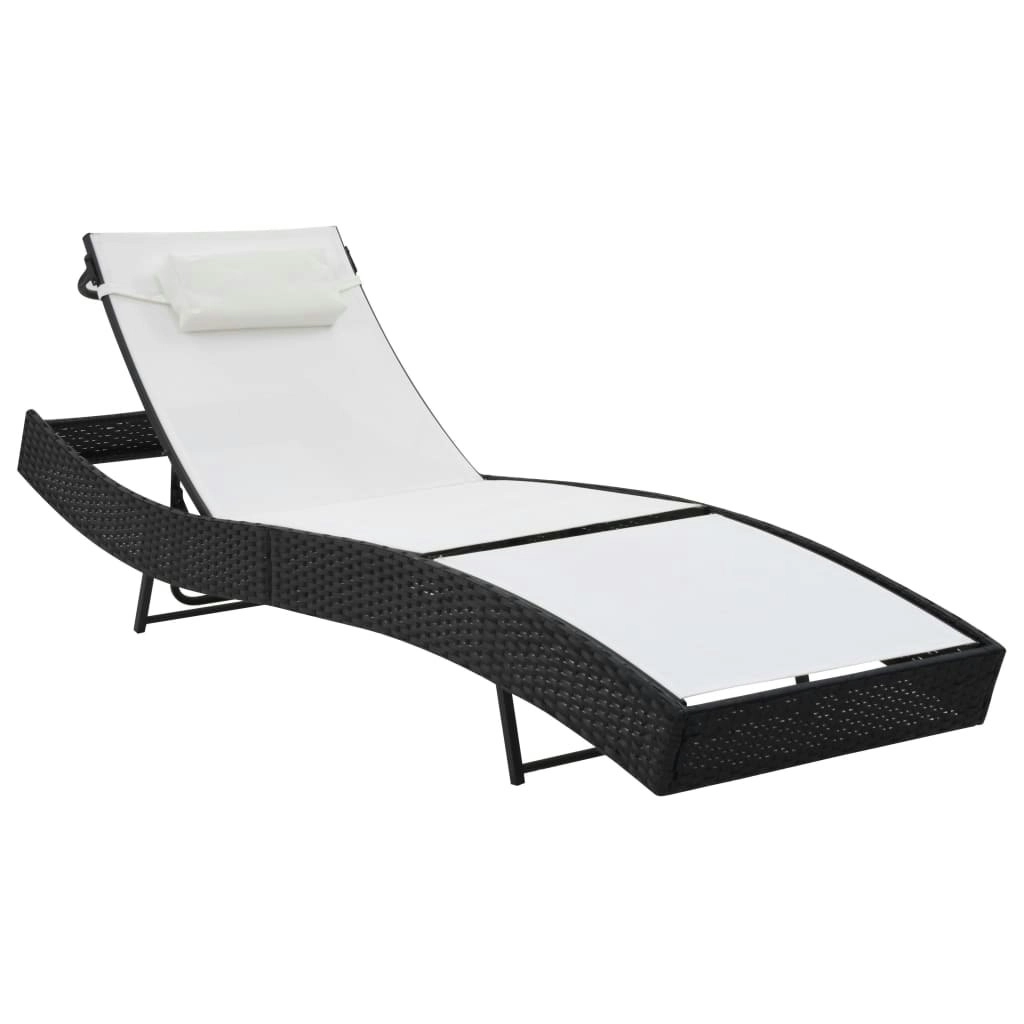 Sun Lounger with Pillow Poly Rattan Black 44718