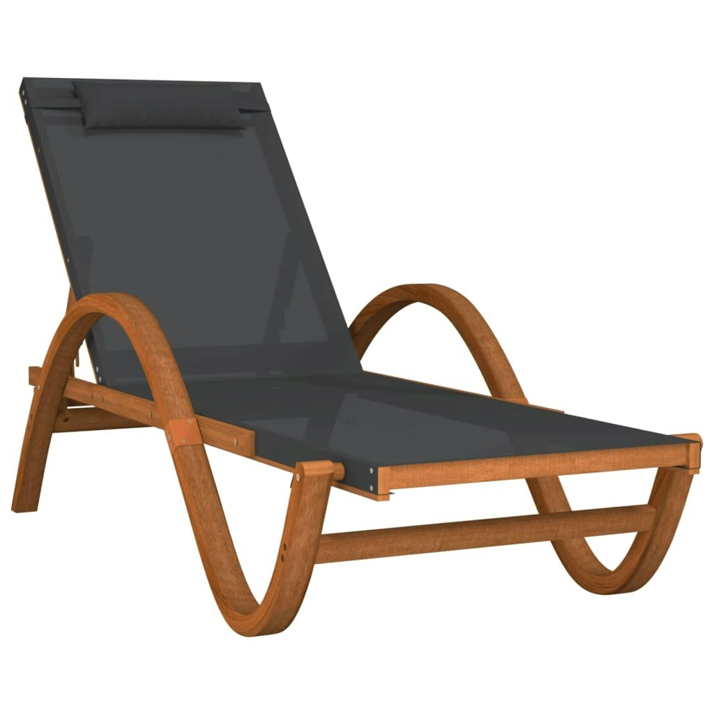 Sun Lounger with Pillow Grey Textilene and Solid Wood Poplar 363476