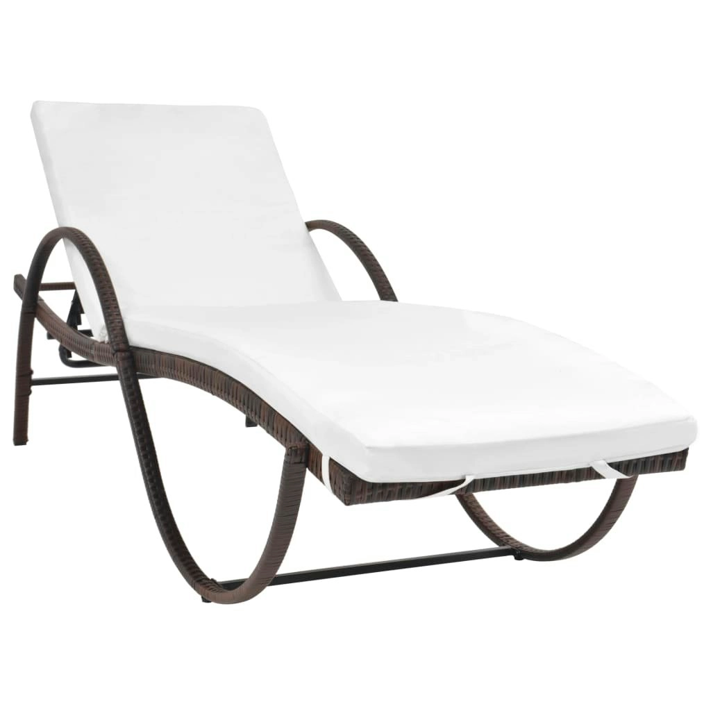 Sun Lounger with Cushion Poly Rattan Brown 42883