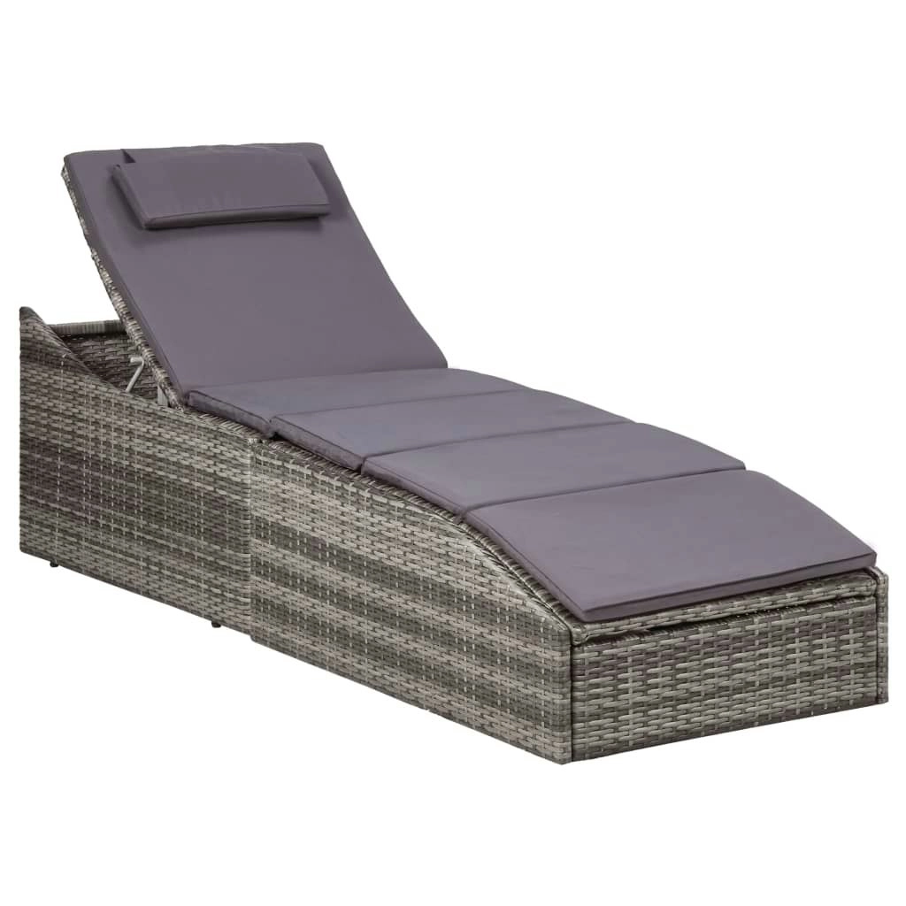 Sunbed with Cushion Poly Rattan Grey 46540