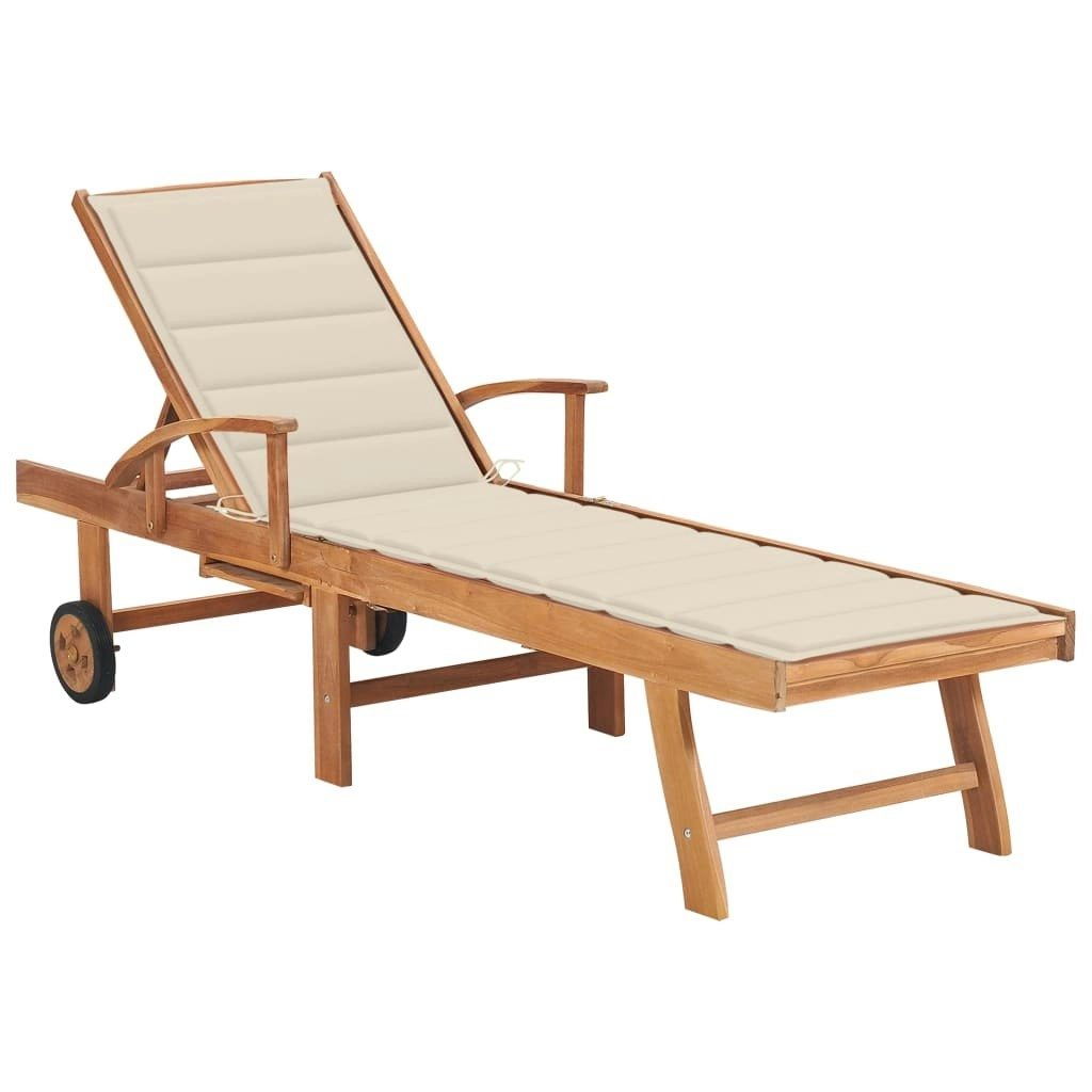 Sun Lounger with Cream Cushion Solid Teak Wood 3063008