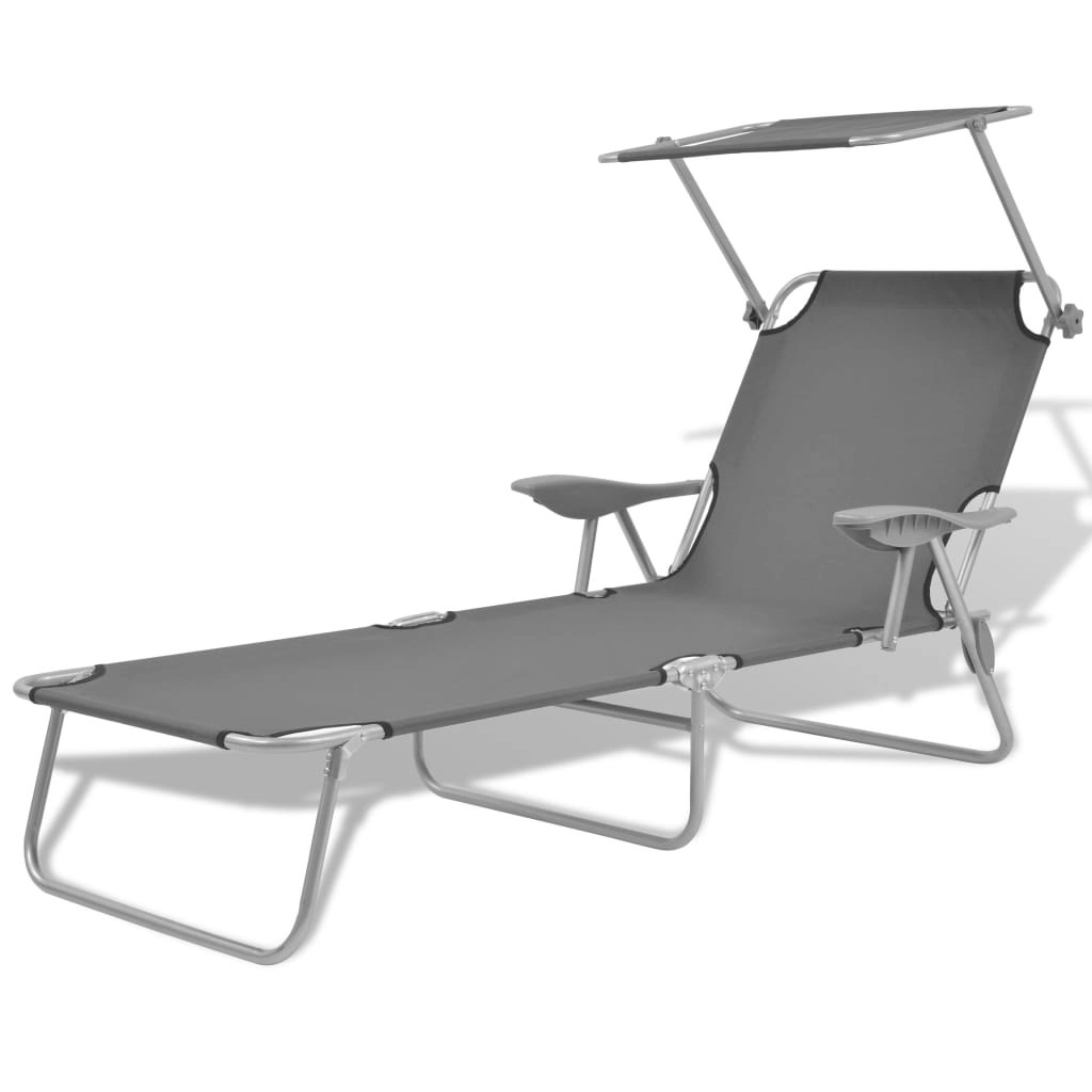 Sun Lounger with Canopy Steel Grey 42934