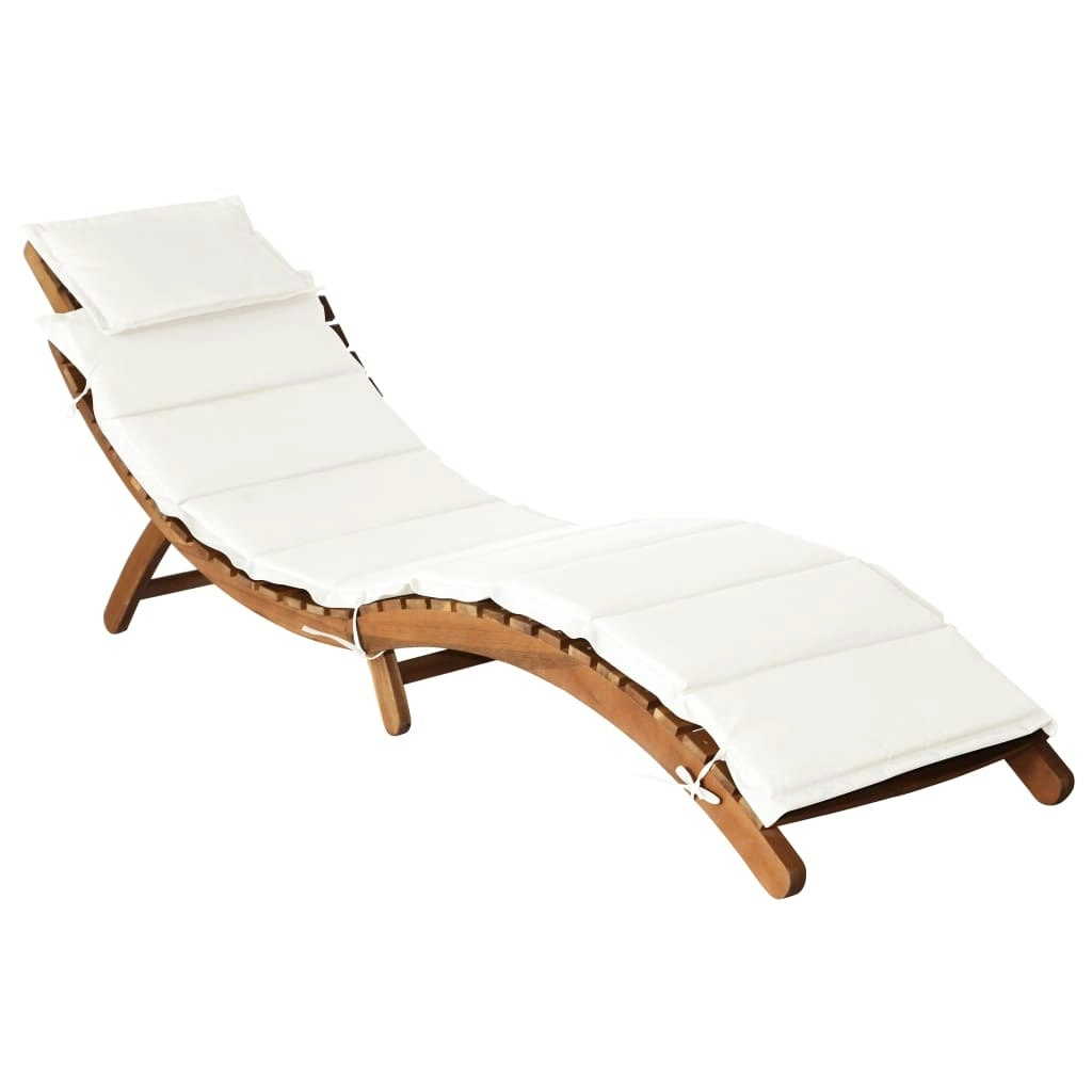 Sun Lounger with Cushion Solid Acacia Wood Cream 46652