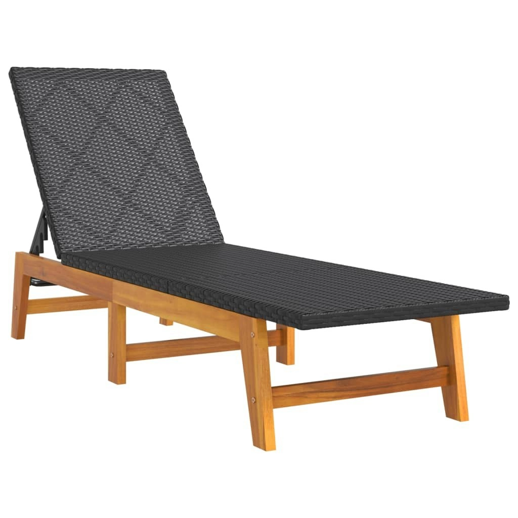 Sun Lounger Black and Brown Poly Rattan&Solid Wood Acacia 319726