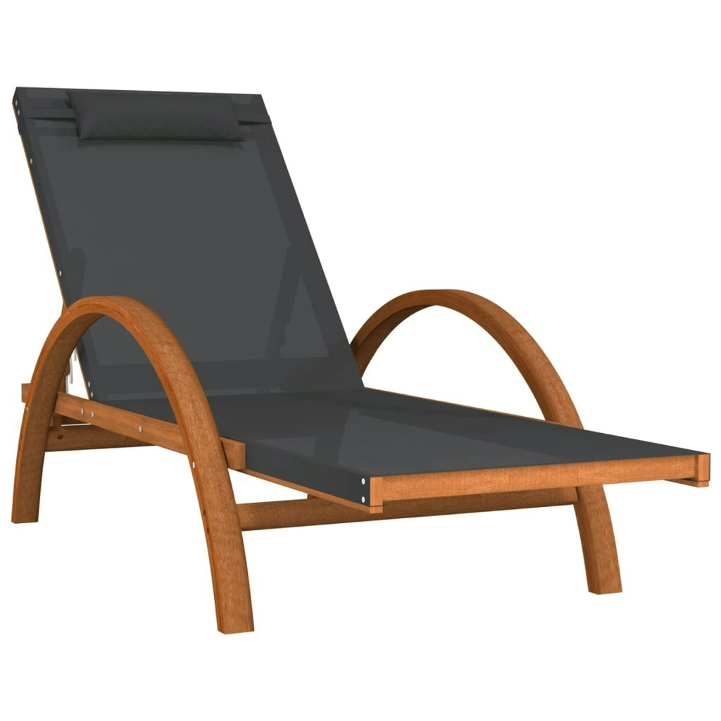 Sun Lounger with Pillow Grey Textilene and Solid Wood Poplar 363473