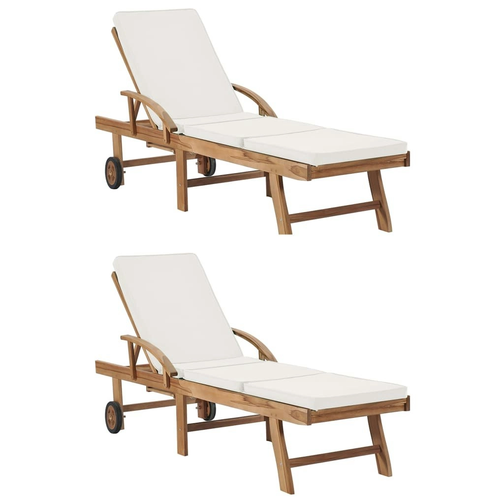 Sun Loungers with Cushions 2 pcs Solid Teak Wood Cream 3054633