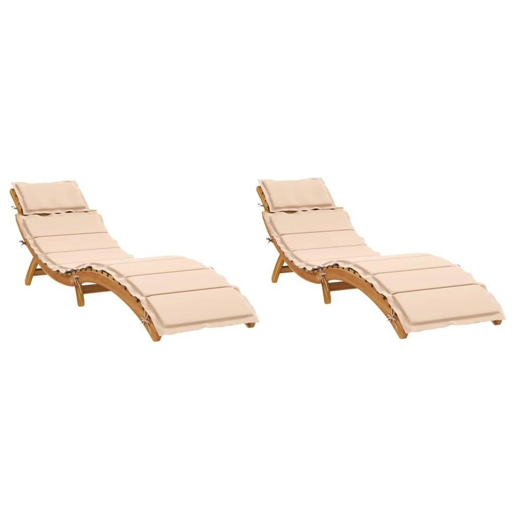 Sun Loungers with Cushions 2 pcs Beige Solid Wood Acacia 3214835