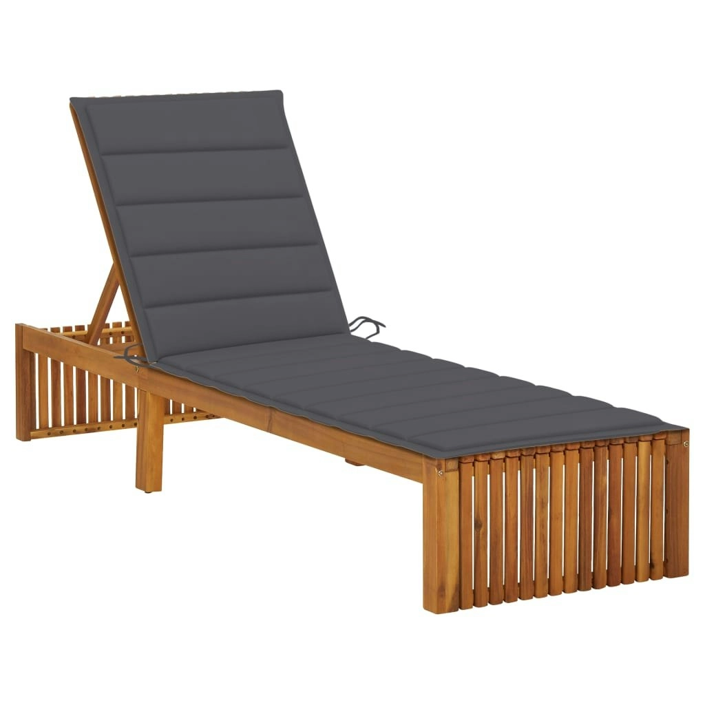 Sun Lounger with Cushion Solid Acacia Wood 3064149