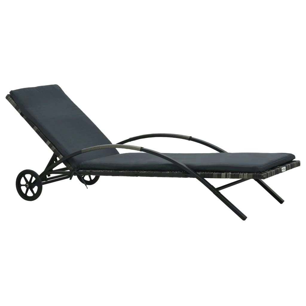 Sun Lounger with Cushion & Wheels Poly Rattan Anthracite 47746