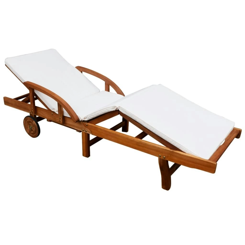 Sun Lounger with Cushion Solid Acacia Wood 42595