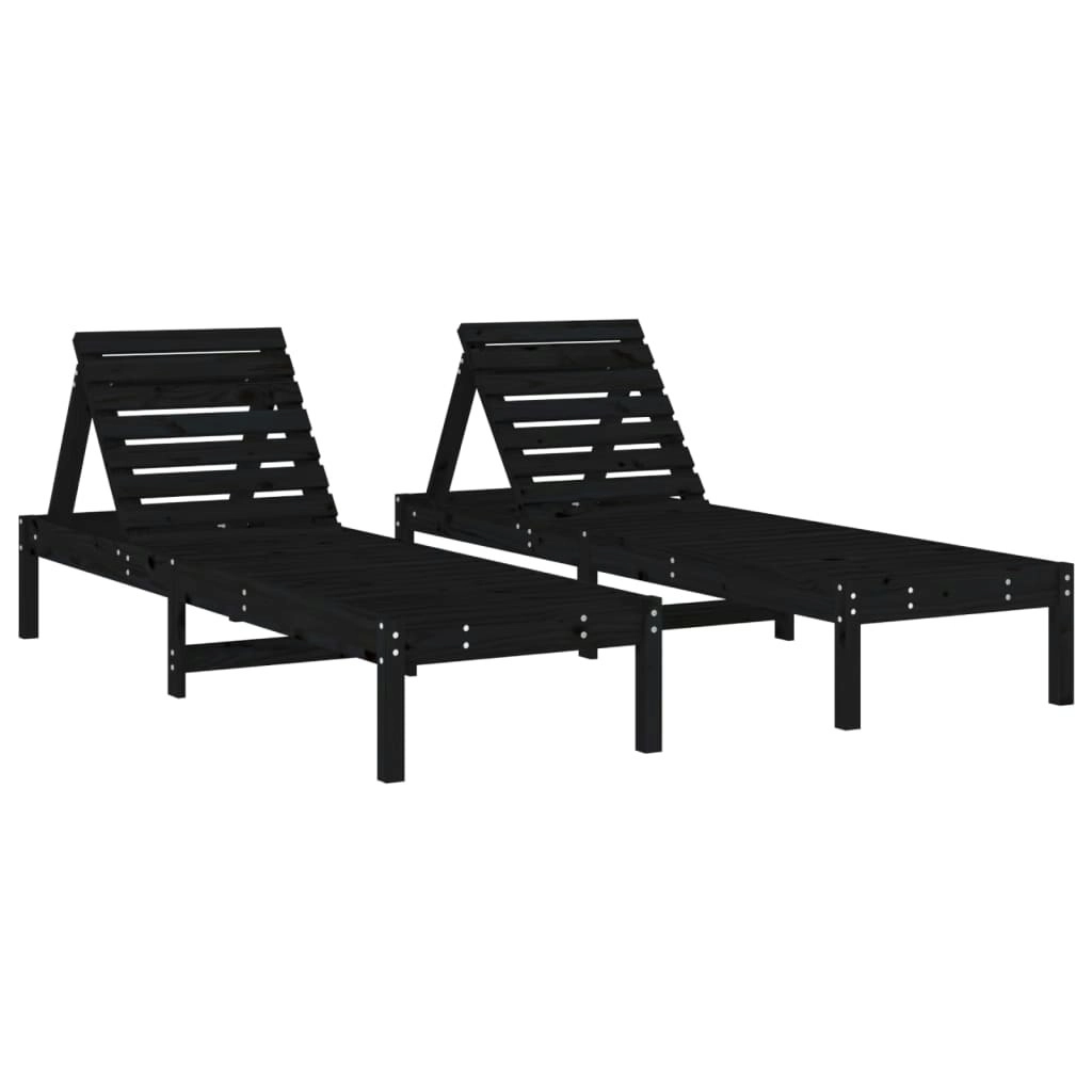 Sun Loungers 2 pcs Black 199.5x60x74 cm Solid Wood Pine 825074