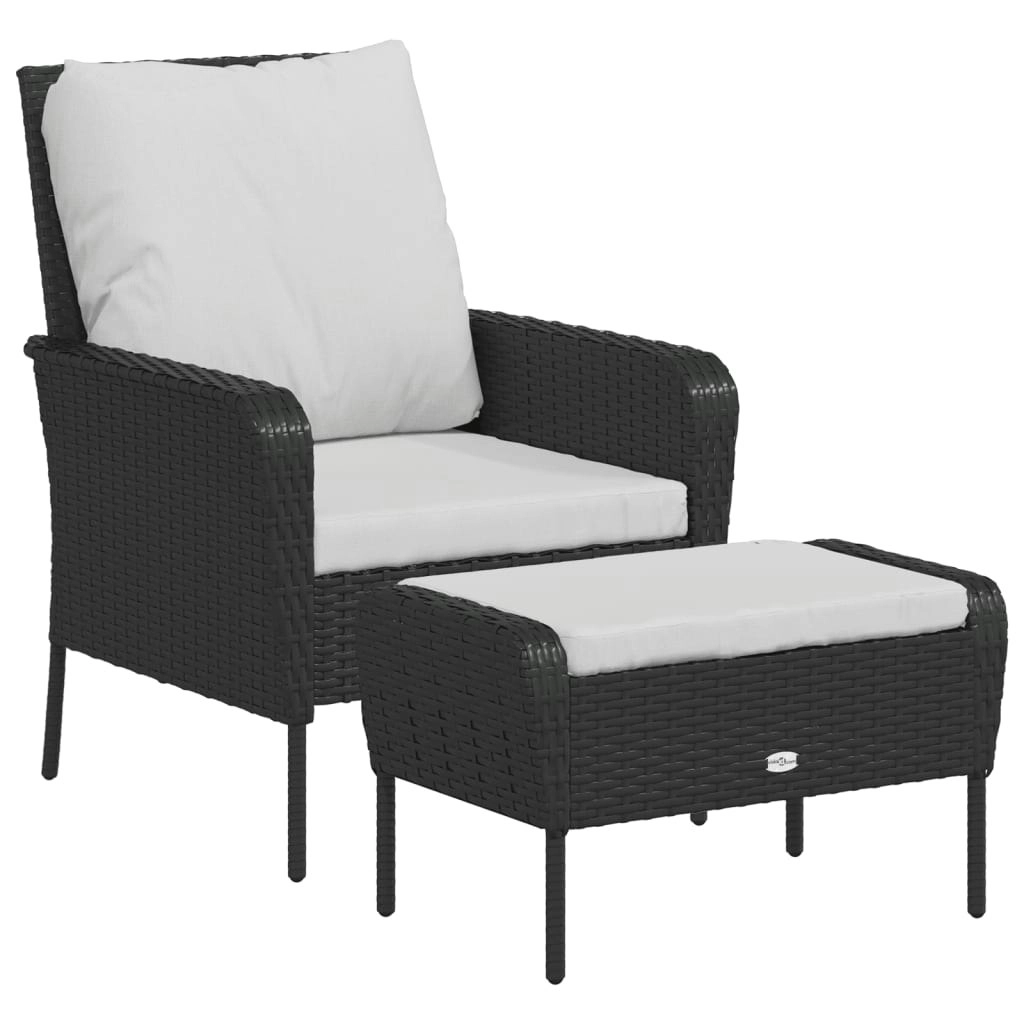 Garden Chair with Footstool Black Poly Rattan 364116