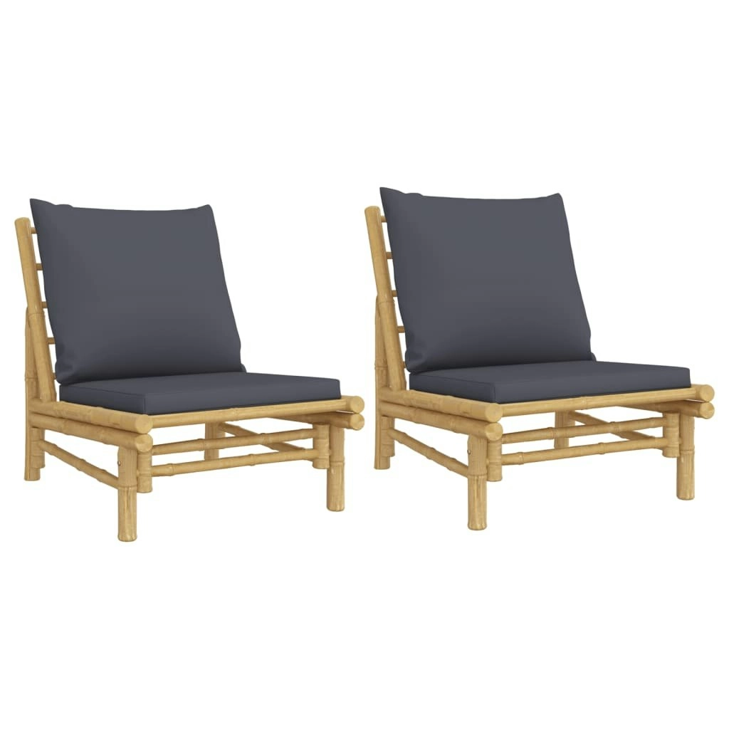 Garden Chairs 2 pcs with Dark Grey Cushions Bamboo 363459