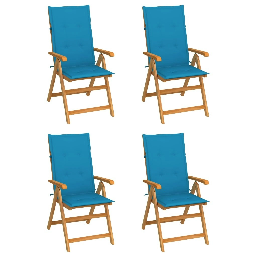 Garden Chairs 4 pcs with Blue Cushions Solid Teak Wood 3065534