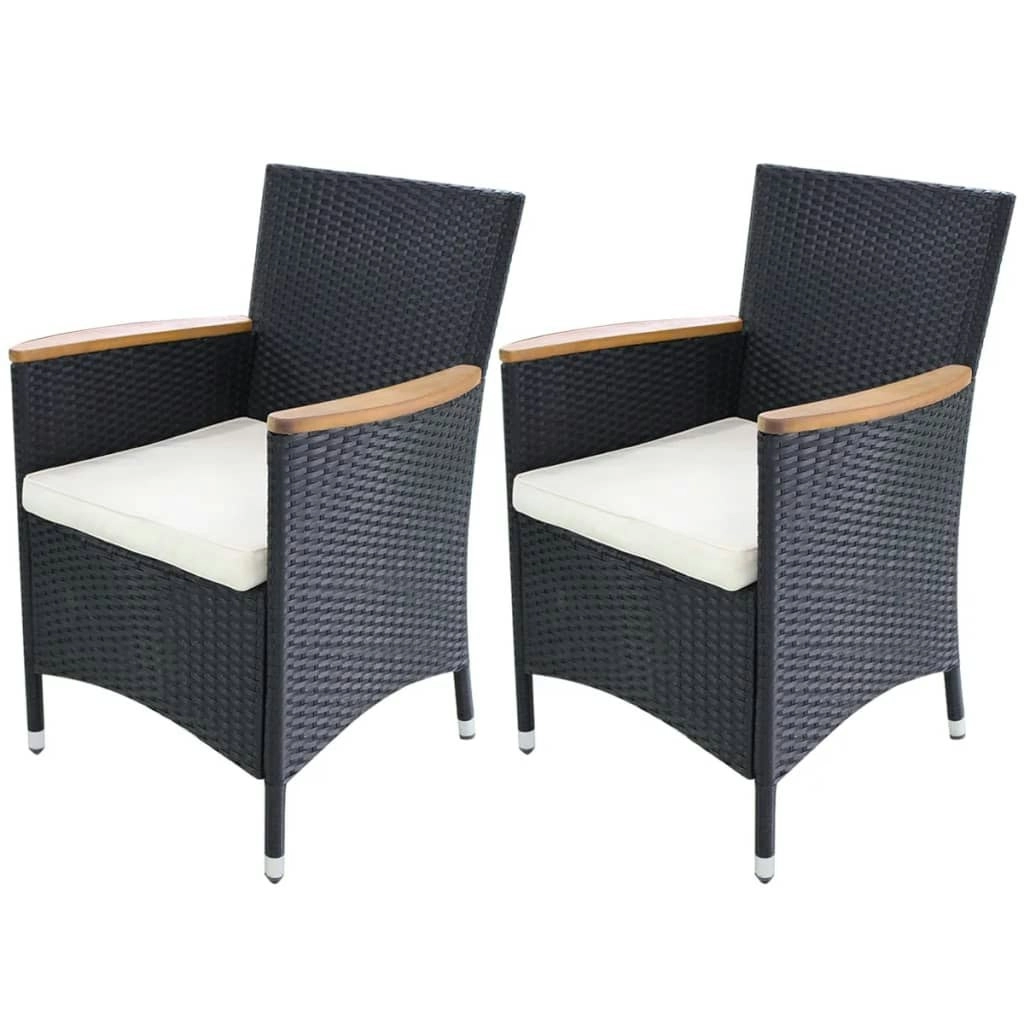 Garden Chairs 2 pcs with Cushions Poly Rattan Black 42572