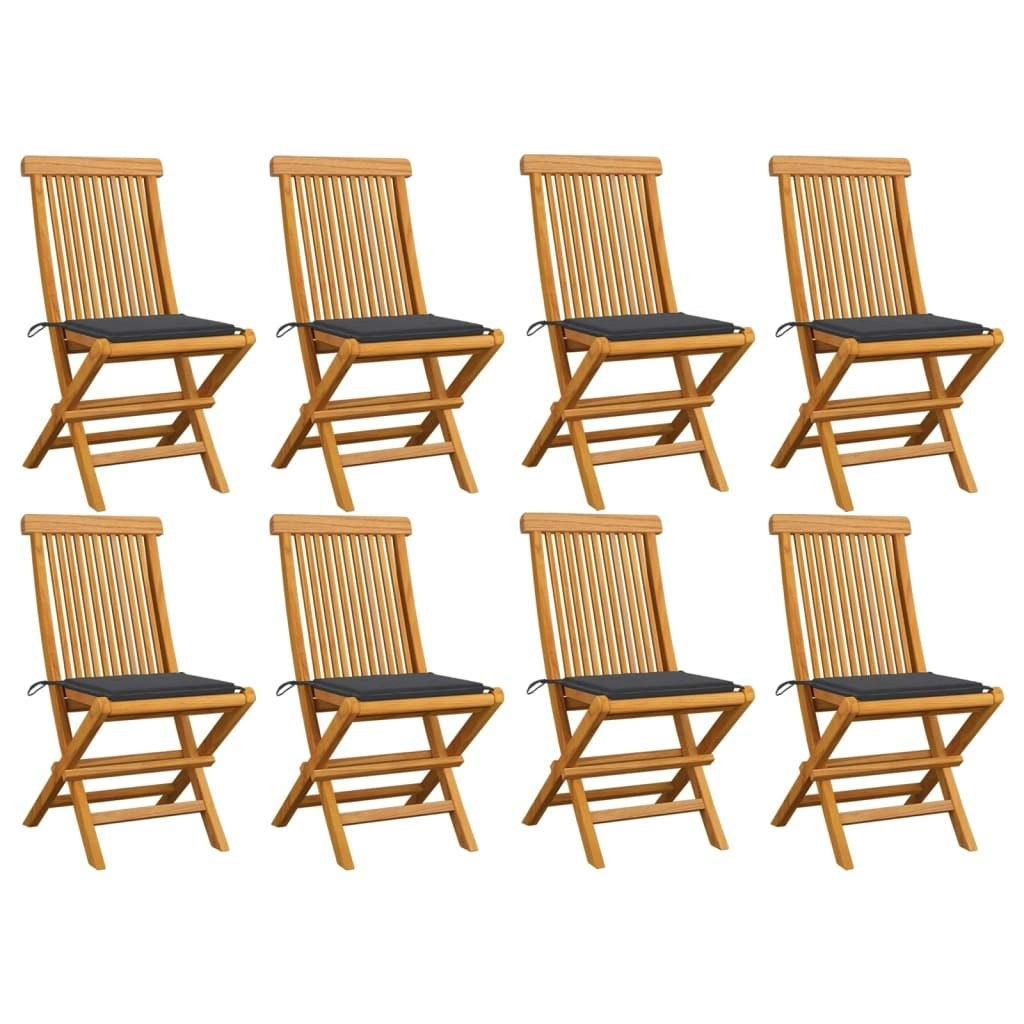 Garden Chairs with Anthracite Cushions 8 pcs Solid Teak Wood 3072917