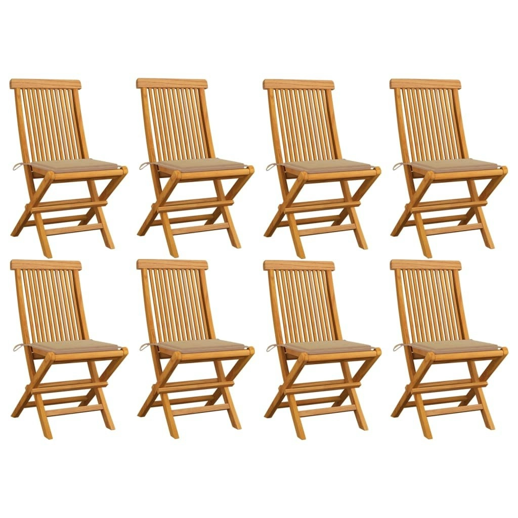 Garden Chairs with Beige Cushions 8 pcs Solid Teak Wood 3072920