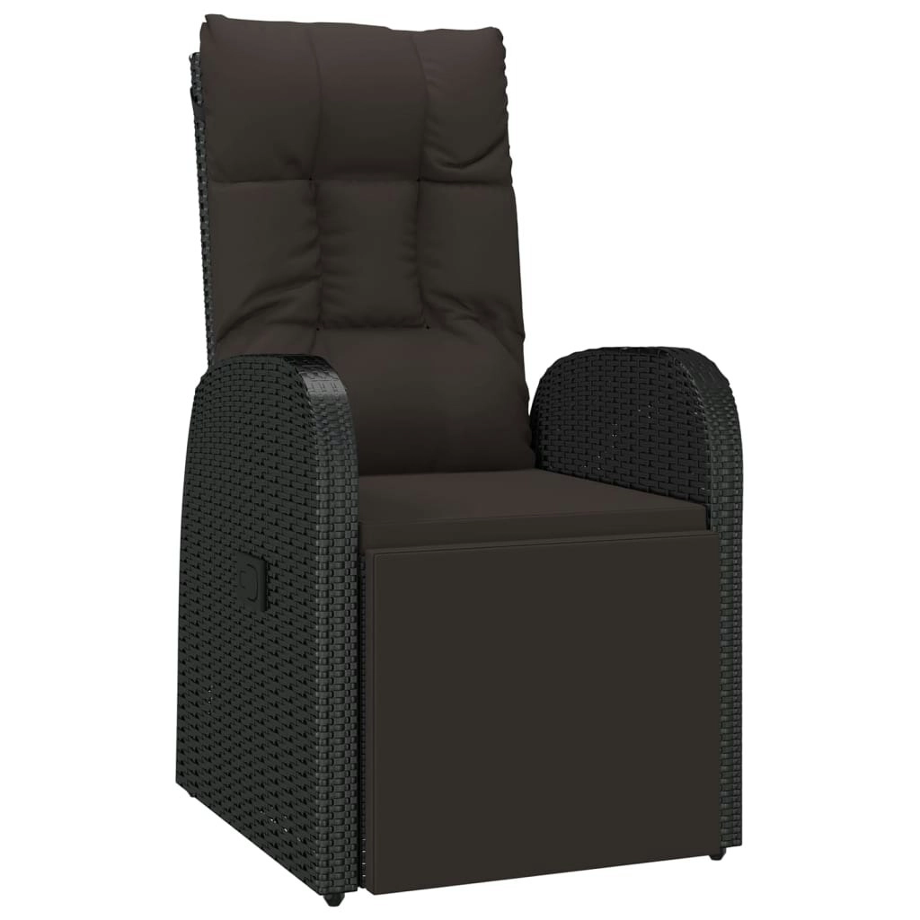 Reclining Garden Chair with Cushion Poly Rattan Black 46066