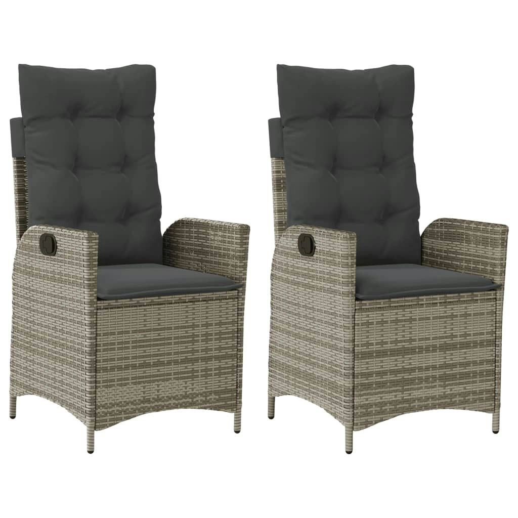 Reclining Garden Chairs 2 pcs with Cushions Grey Poly Rattan 365267