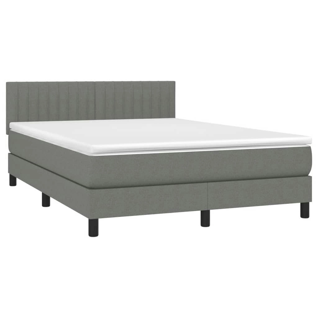 Box Spring Bed with Mattress&LED Dark Grey 137x187 cm Double Size Fabric 3283267