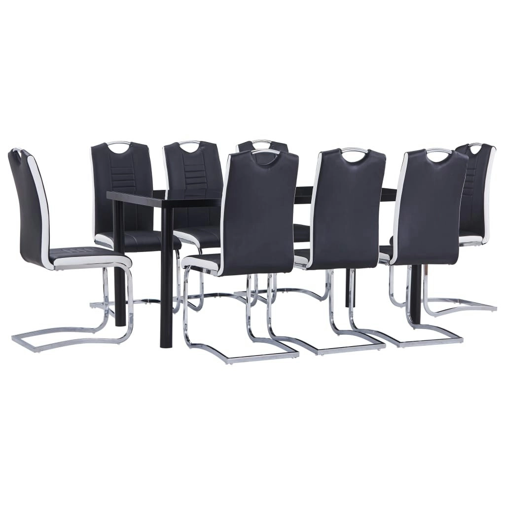 9 Piece Dining Set Faux Leather Black 3053068