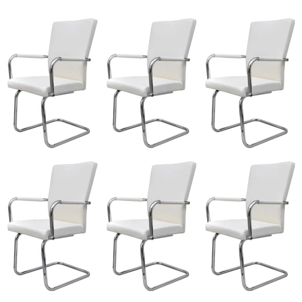 Cantilever Dining Chairs 6 pcs White Faux Leather 270165