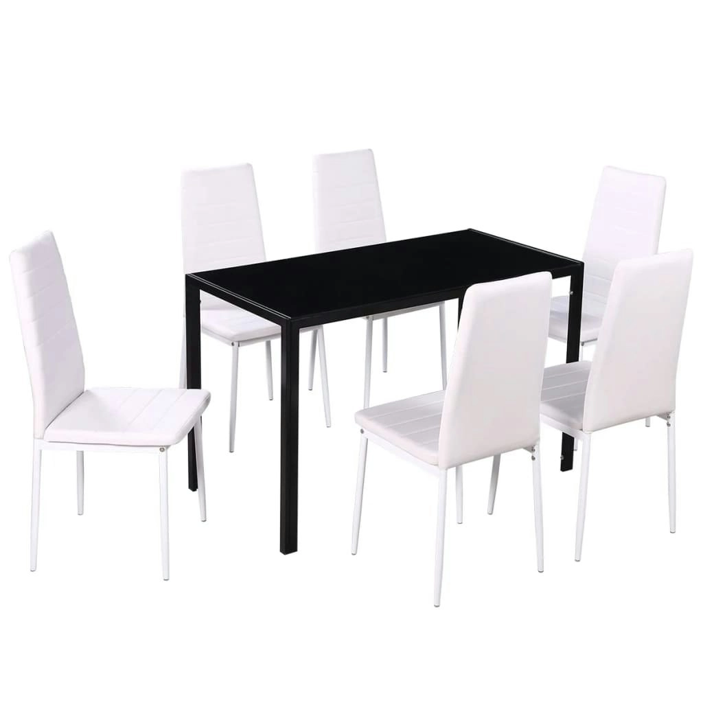 Seven Piece Dining Table Set Black and White 242988