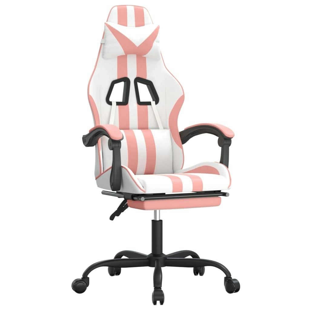 Swivel Gaming Chair with Footrest White&Pink Faux Leather 349540