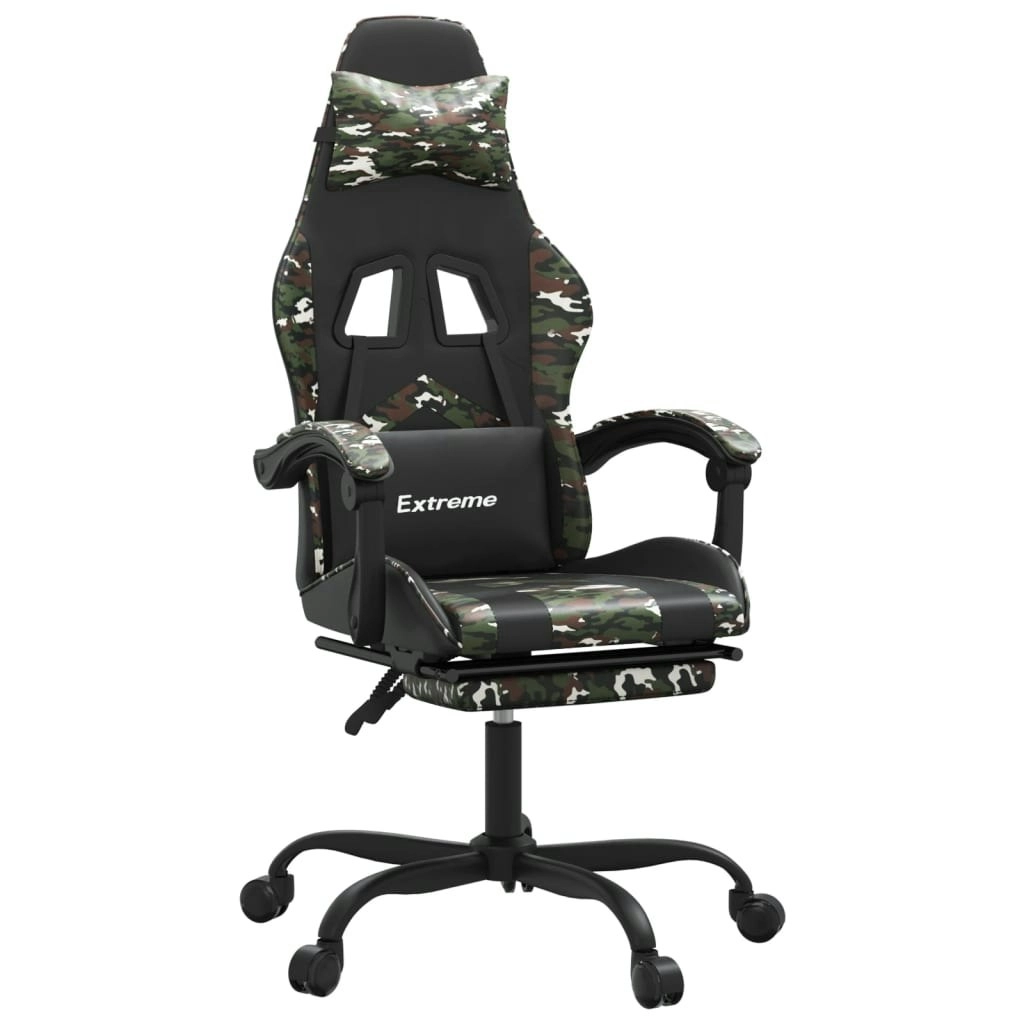 Swivel Gaming Chair with Footrest Black&Camouflage Faux Leather 349614