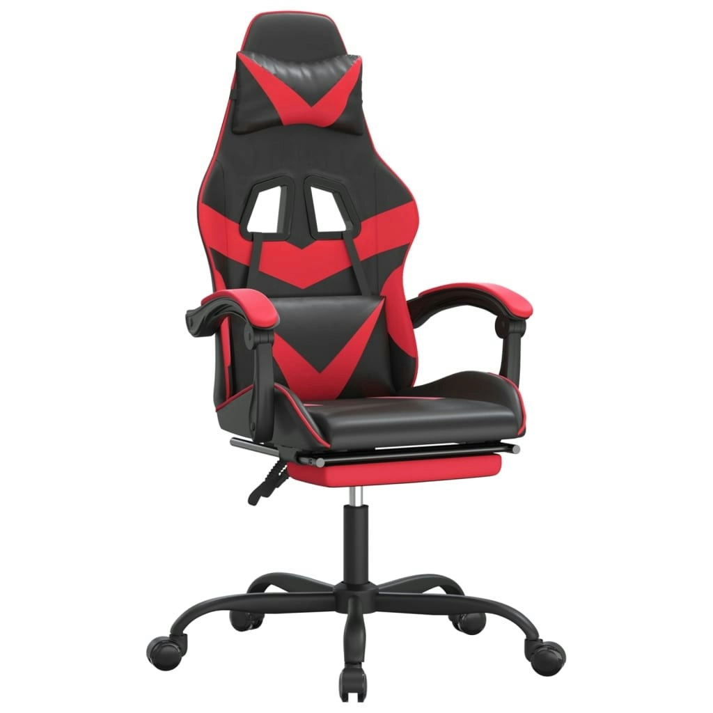 Swivel Gaming Chair with Footrest Black&Red Faux Leather 349556