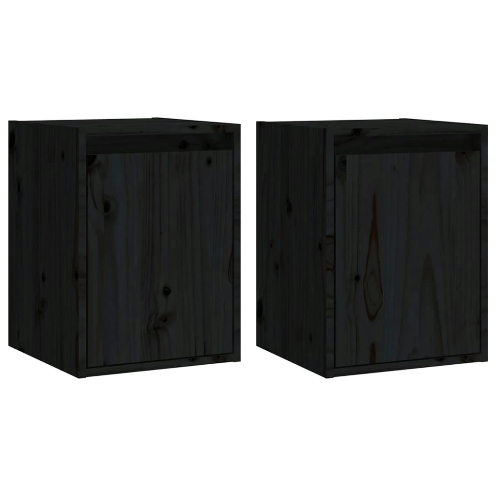 Wall Cabinets 2pcs Black 30x30x40 cm Solid Wood Pine 813484