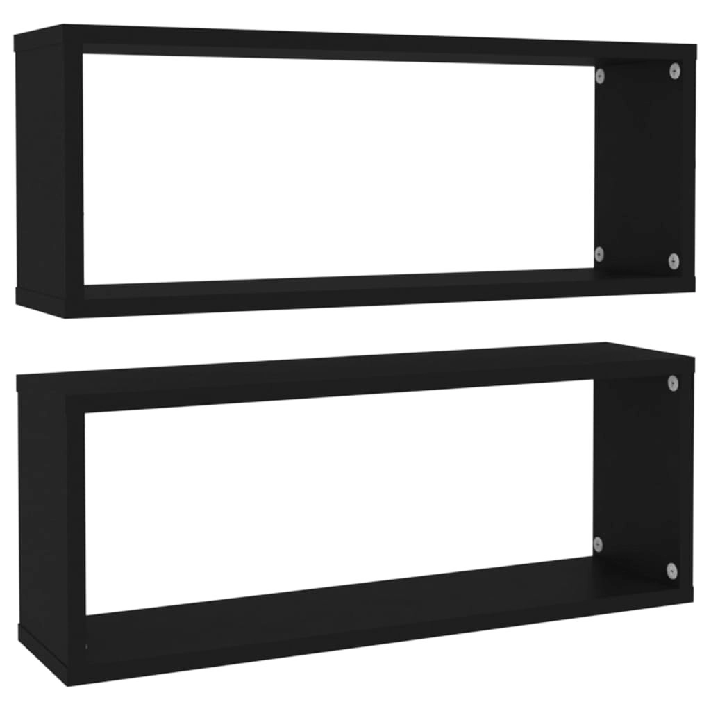 Wall Cube Shelves 2 pcs Black 60x15x23 cm Engineered Wood 807136