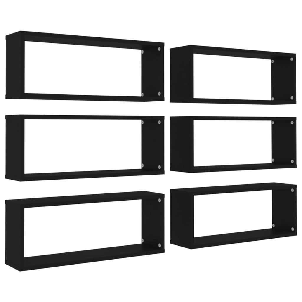 Wall Cube Shelves 6 pcs Black 60x15x23 cm Engineered Wood 807138