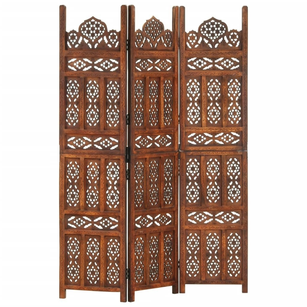 Hand Carved 3-Panel Room Divider Brown 120x165 cm Solid Mango Wood 285324